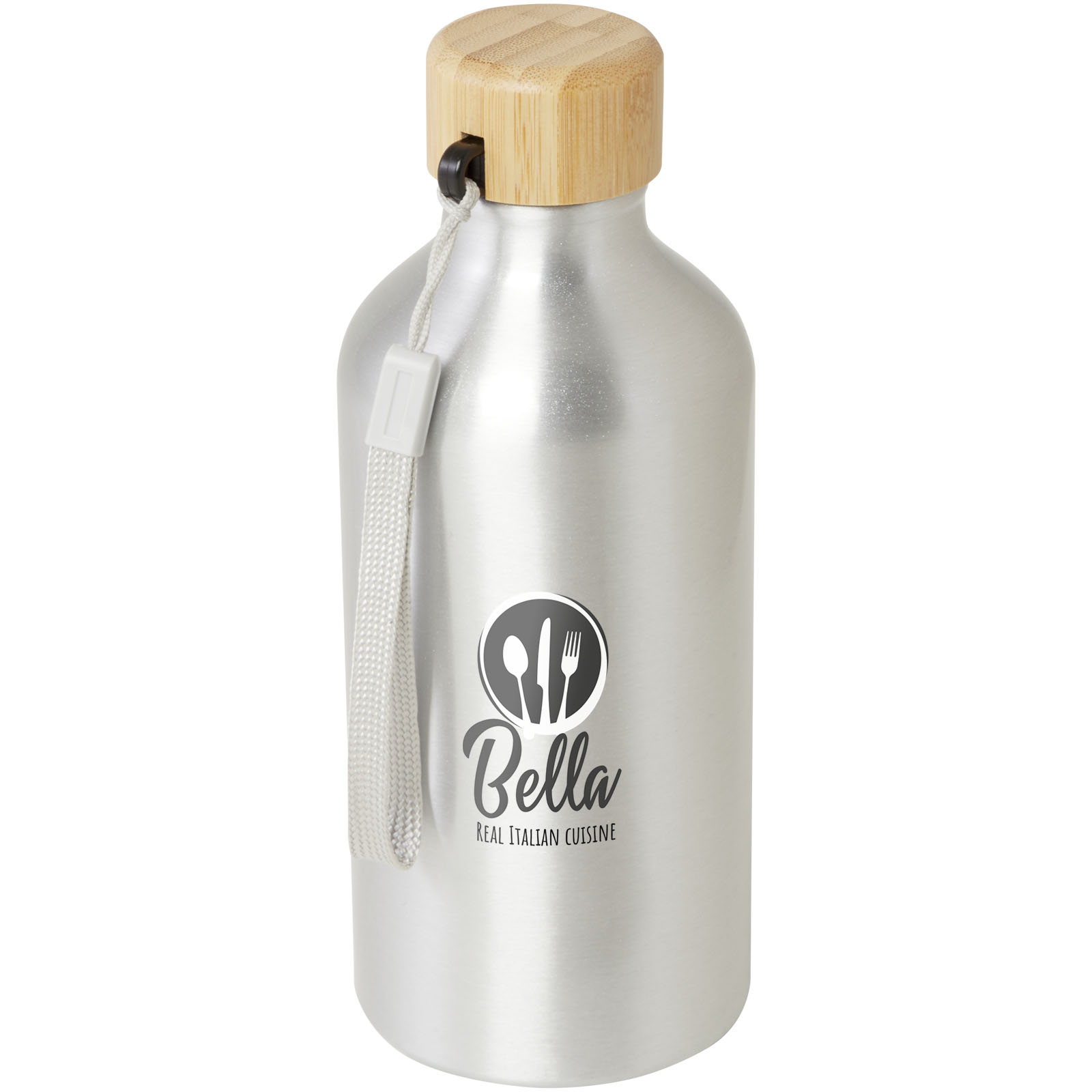 Bouteille d'eau Malpeza de 500 ml en aluminium recyclé certifié RCS avec mousqueton