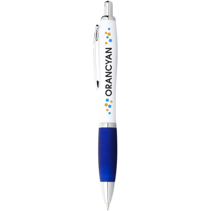 Stylo bille avec corps blanc et grip coloré Nash (encre bleue) - Image 2