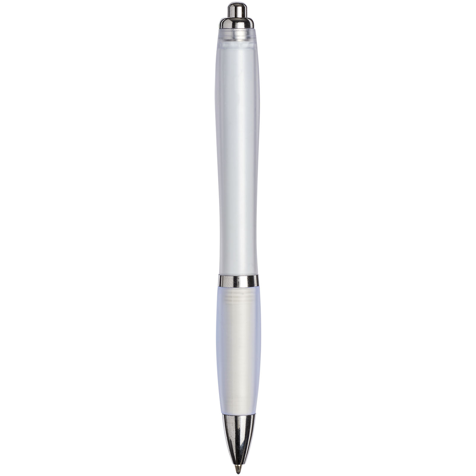 Curvy ballpoint pen with frosted barrel and grip