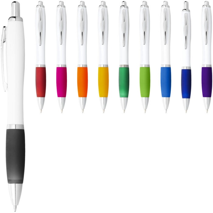 Stylo bille avec corps blanc et grip coloré Nash (encre noire) – Image 4