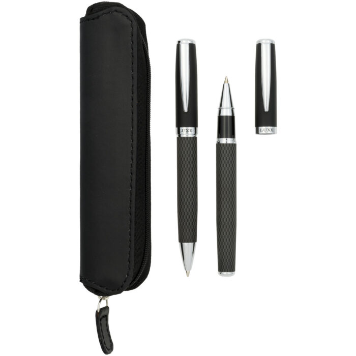 Parure de stylos bille et roller avec étui Carbon (encre noire) - Image 5