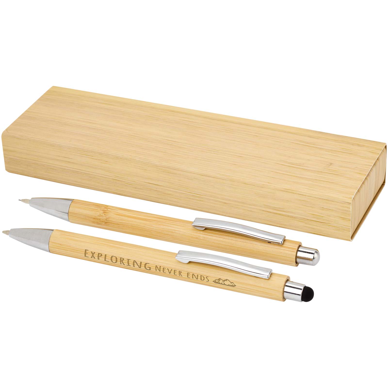 Set stylo bille et porte-mine Oblys en bambou (encre noire)