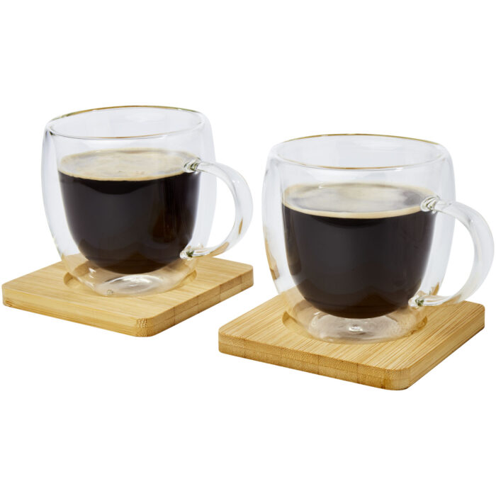 Tasse Manti 2 pièces en verre à double paroi de 250 ml avec sous-verre en bambou - Image 4