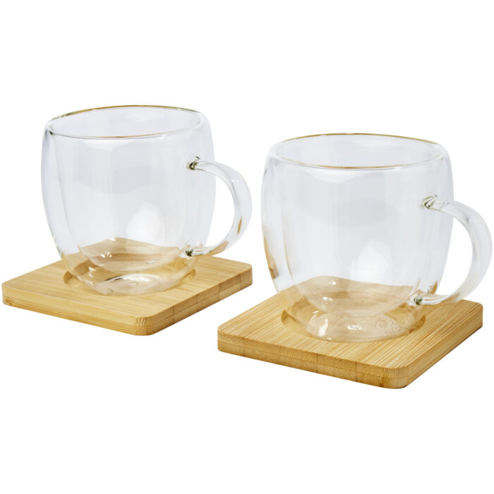 Tasse Manti 2 pièces en verre à double paroi de 250 ml avec sous-verre en bambou - Image 6