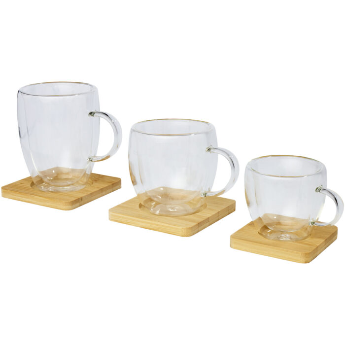 Tasse Manti 2 pièces en verre à double paroi de 250 ml avec sous-verre en bambou - Image 7