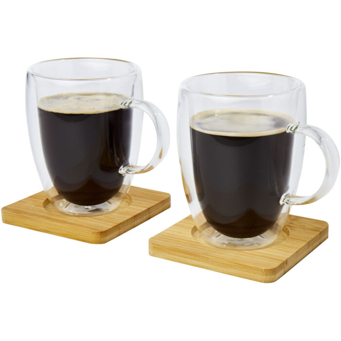 Tasse 2 pièces Manti de 350 ml à double paroi en verre avec sous-verre en bambou – Image 4