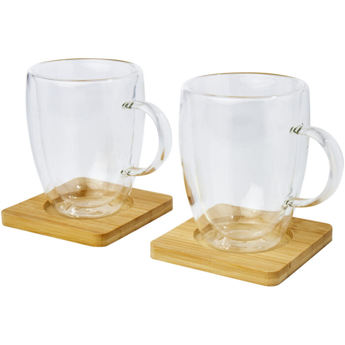 Tasse 2 pièces Manti de 350 ml à double paroi en verre avec sous-verre en bambou – Image 6