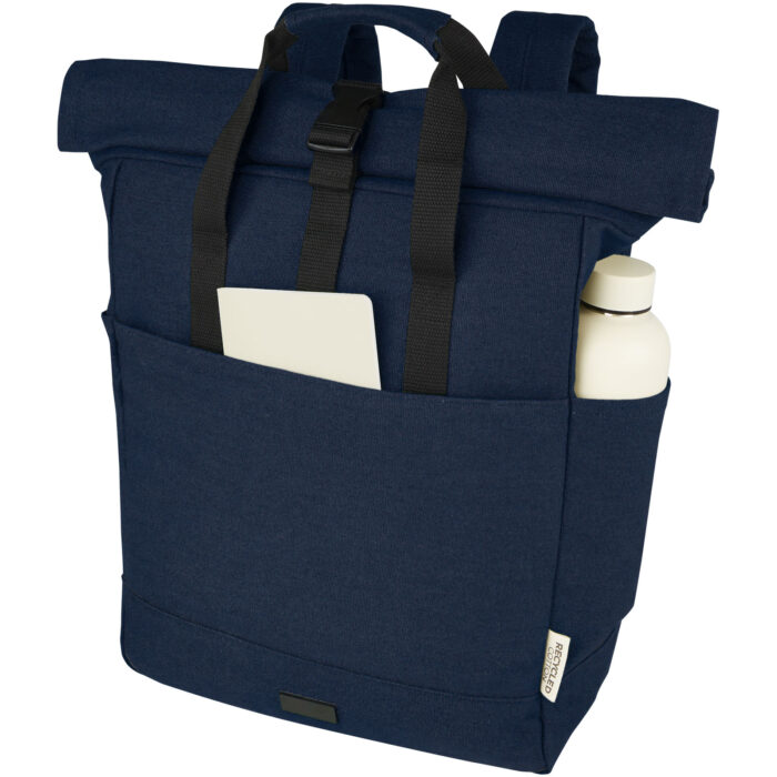 Sac à dos pour ordinateur portable Joey de 15 L en toile recyclée GRS 15 pouces avec dessus enroulable - Image 4