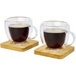 Tasse Manti 2 pièces en verre à double paroi de 100 ml avec sous-verre en bambou – Image 5