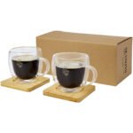 Tasse Manti 2 pièces en verre à double paroi de 250 ml avec sous-verre en bambou – Image 3