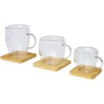 Tasse 2 pièces Manti de 350 ml à double paroi en verre avec sous-verre en bambou – Image 8