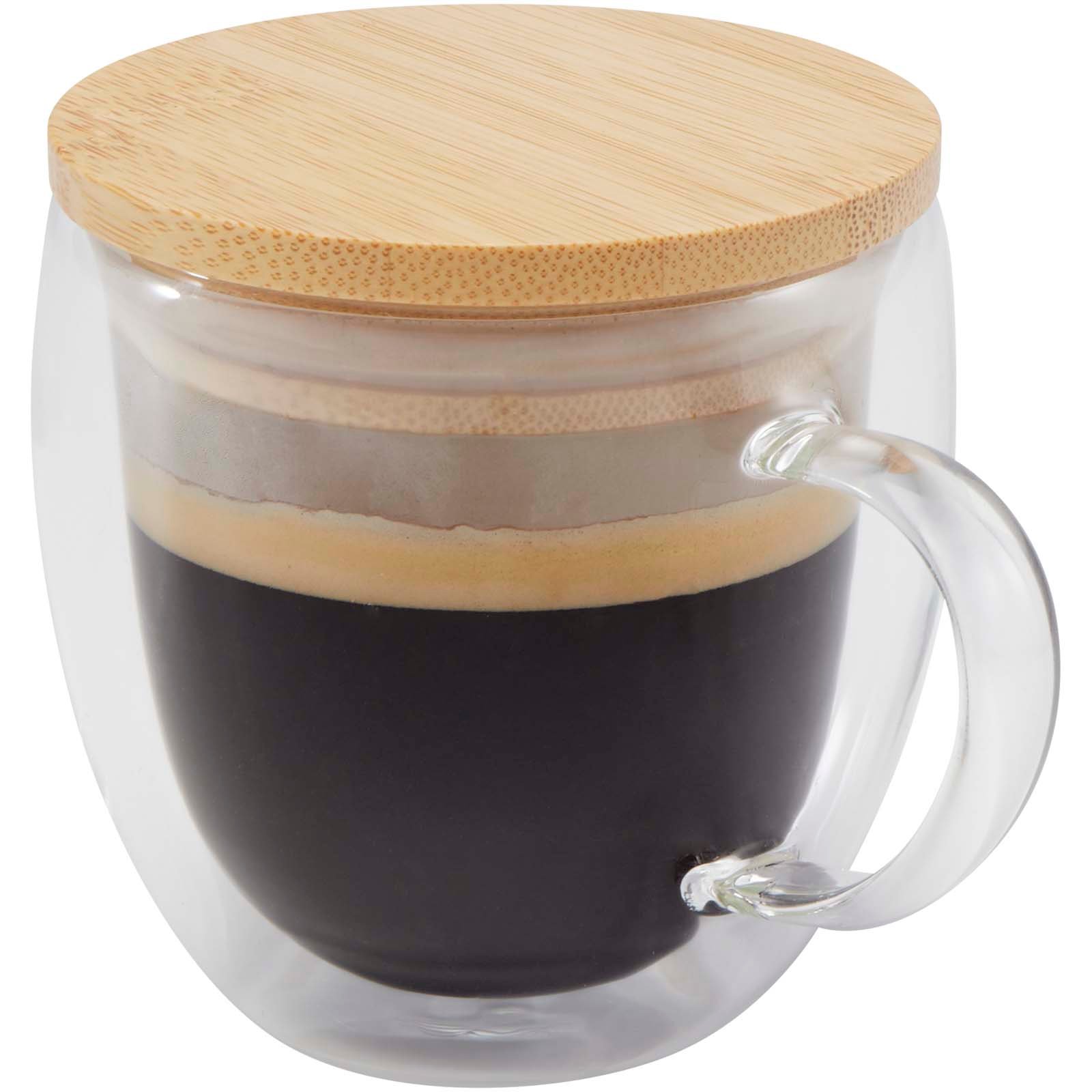 11341901-1 Tasse en verre Lenora de 250 ml avec couvercle en bambou – Image 1